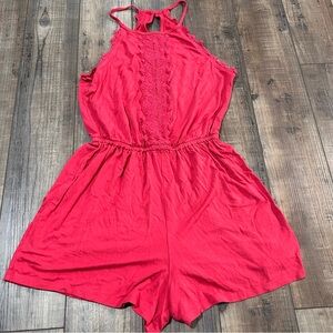 Hollister Short Romper Jumper Womens XS‎ Pink Floral Cut Out Back Sleeveless